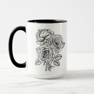 Bouquet aus Rose in Schwarz und Weiß Tasse
