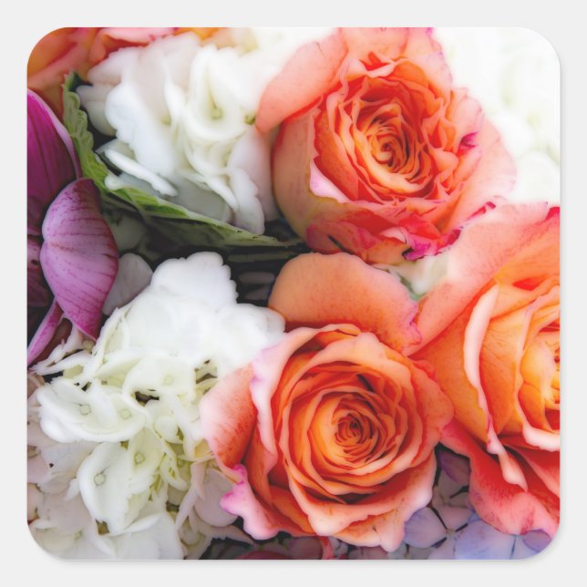 Bouquet aus Rose, Orchideen, Hydrangea-Aufkleber Quadratischer Aufkleber (Vorderseite)