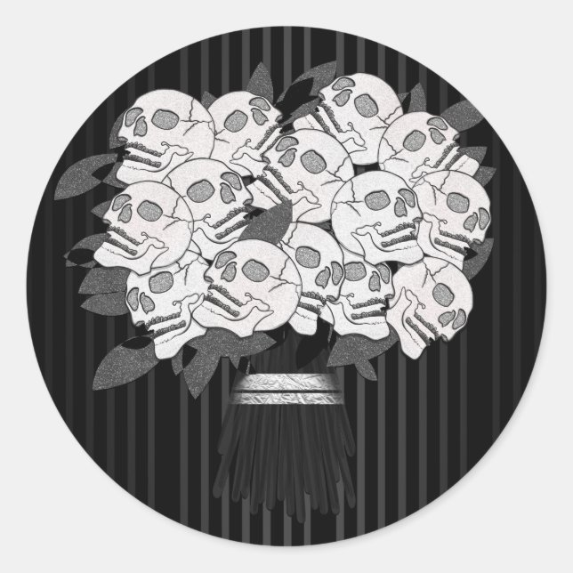 Bouquet aus Skull-Rose Schwarz-Weiß-Gastgeschenk Runder Aufkleber (Vorderseite)