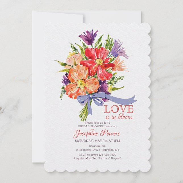 Bouquet Avec Invitation Au Ruban Bleu (Devant)