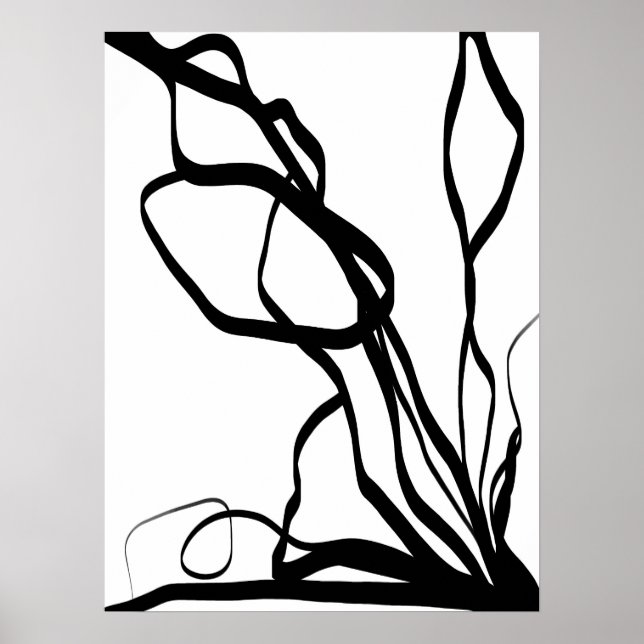 Bouquet Blanc: Abstrakt Weiß und Schwarz Poster (Vorne)
