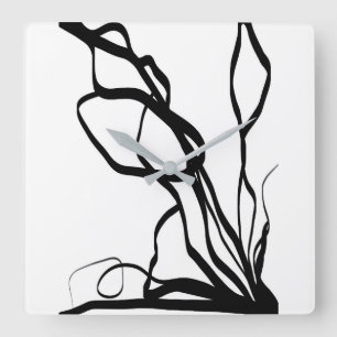 Bouquet Blanc: Abstrakt Weiß und Schwarz Quadratische Wanduhr