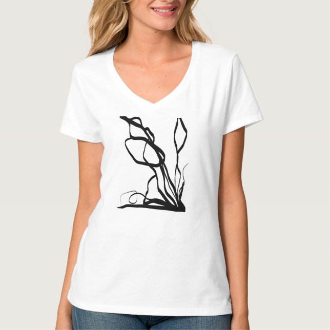 Bouquet Blanc: Abstrakt Weiß und Schwarz T-Shirt (Vorderseite)