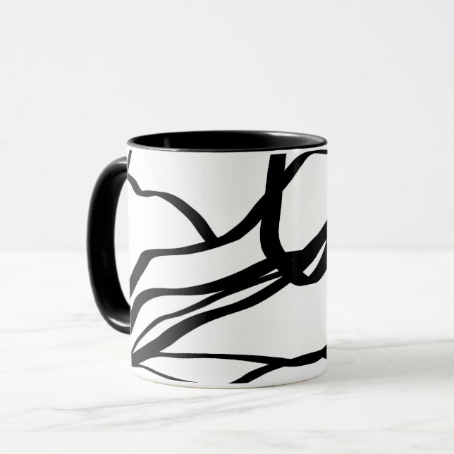 Bouquet Blanc: Abstrakt Weiß und Schwarz Tasse (Vorderseite Links)