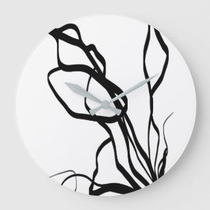 Bouquet Blanc: Abstraktes Weiß & Schwarz Große Wanduhr
