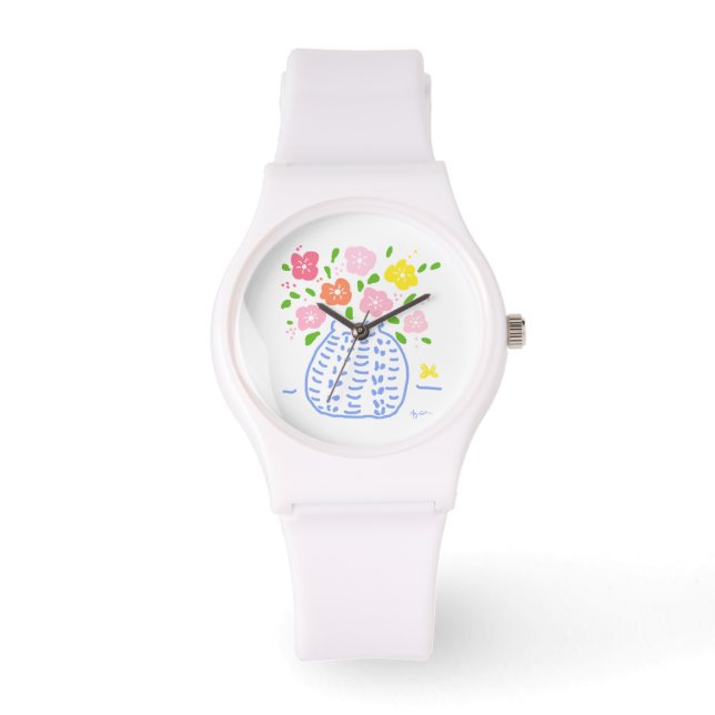 Bouquet Blue und White Watch Armbanduhr (Vorderseite)