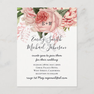 Bouquet Blush Pink Gold Rose Blumenzwiebeln Postkarte