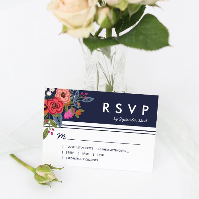 Bouquet bohème - Marine Blue & Coral Wedding RSVP (Créateur téléchargé)