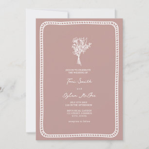 Bouquet Border Blush Pink Wedding Einladung