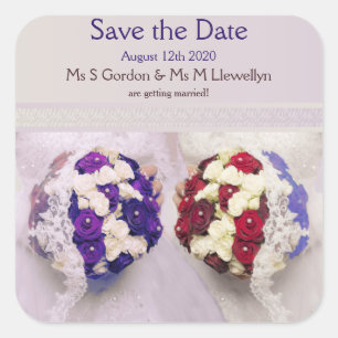 Bouquet Brides Lesbian Hochzeit speichern Sie das Quadratischer Aufkleber