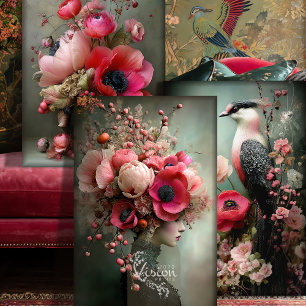 Bouquet Couture, Vogel, Portrait- und Blumenskunst Geschenkpapier Set