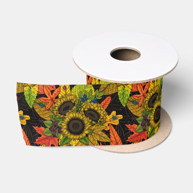 Bouquet d'automne sur ruban en satin noir (Bobine)