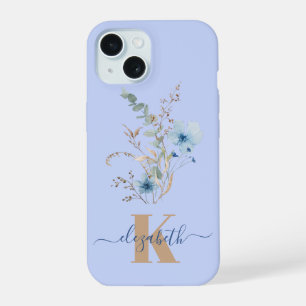 bouquet de fleurs aquarelle bleu poussiéreux rusti