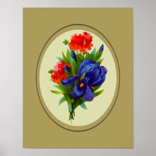 Bouquet de fleurs bleu Iris Poster d'art floral