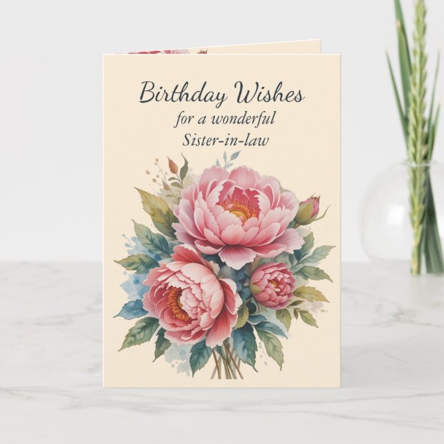 Bouquet de fleurs de pivoine - belle-soeur Carte d (Devant)
