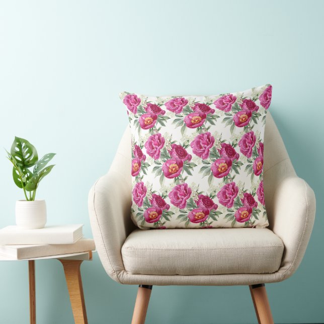 Bouquet de fleurs de pivoine rose Jeter oreiller (Chaise)