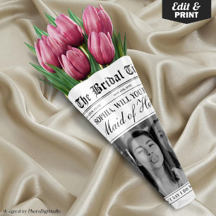 Bouquet de fleurs en papier journal pour demande d