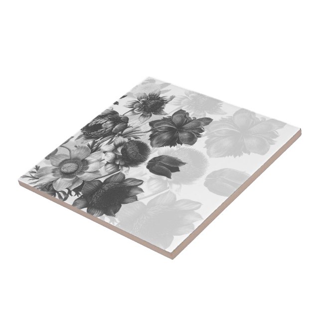 Bouquet de fleurs grises Carreaux céramiques perso (Côté)