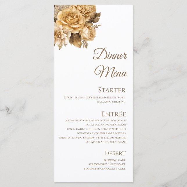 Bouquet de fleurs neutres - Mariage blanc - Menu (Devant)