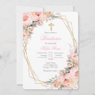 Bouquet de fleurs roses Baptême Invitation espagno
