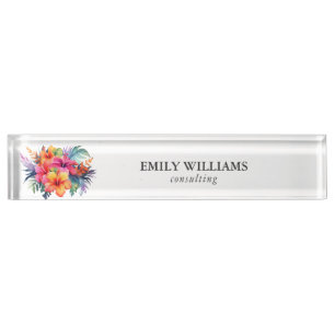Bouquet de fleurs tropicales colorées Nom Plaque