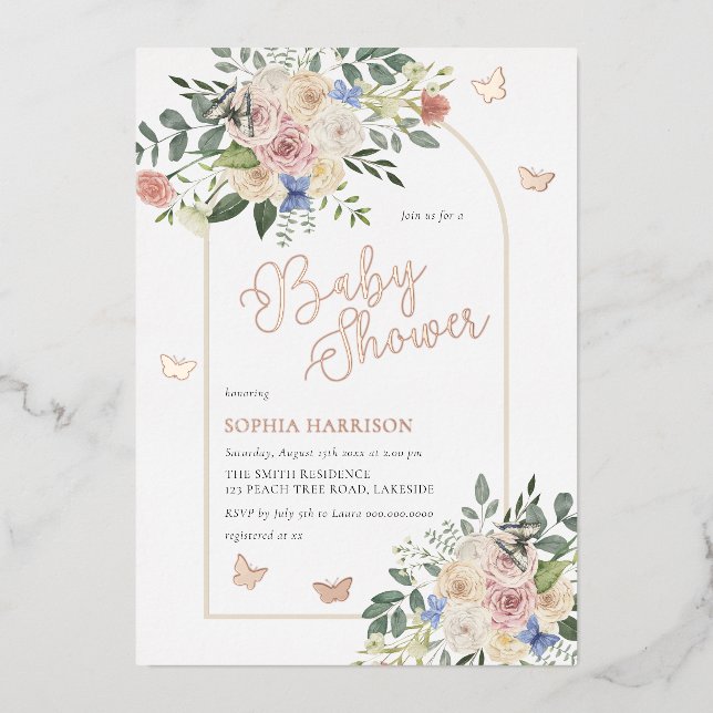 Bouquet de papillon floral Arch Invitation (Recto)