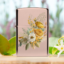 Bouquet de rose jaune sur briquet zippo or rose