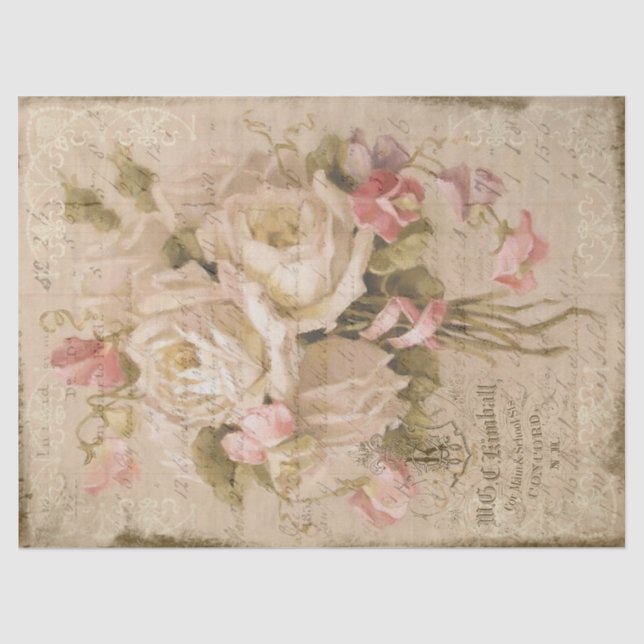 Bouquet de Rose White Roses über Ledger Decoupage Seidenpapier (Vorderseite)