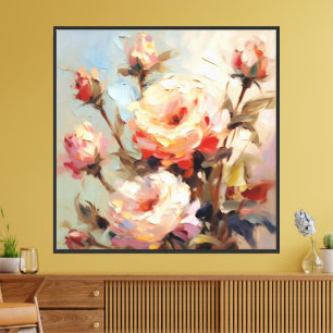 Bouquet de roses pictural, art mural floral
