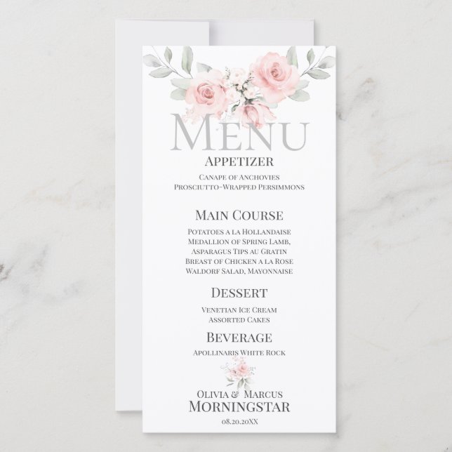 Bouquet de roses romantiques Menu Mariage (Devant)