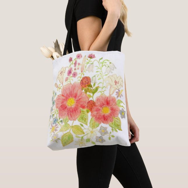Bouquet de Sac fourre-tout aux fleurs (De près)