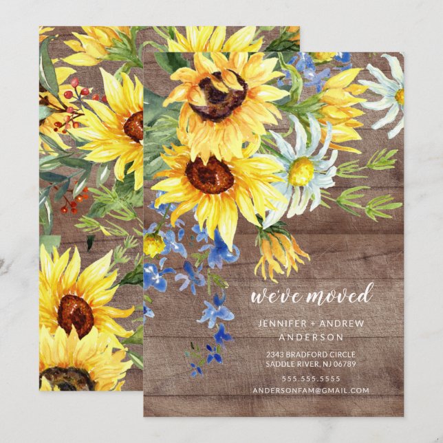 Bouquet de tournesol du pays Faire-part de déplace (Devant / Derrière)