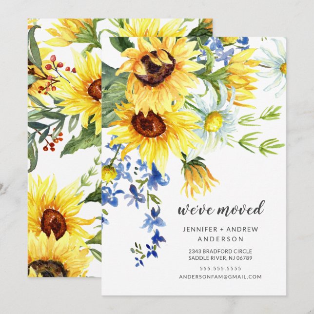Bouquet de tournesol joyeux Faire-part de déplacem (Devant / Derrière)