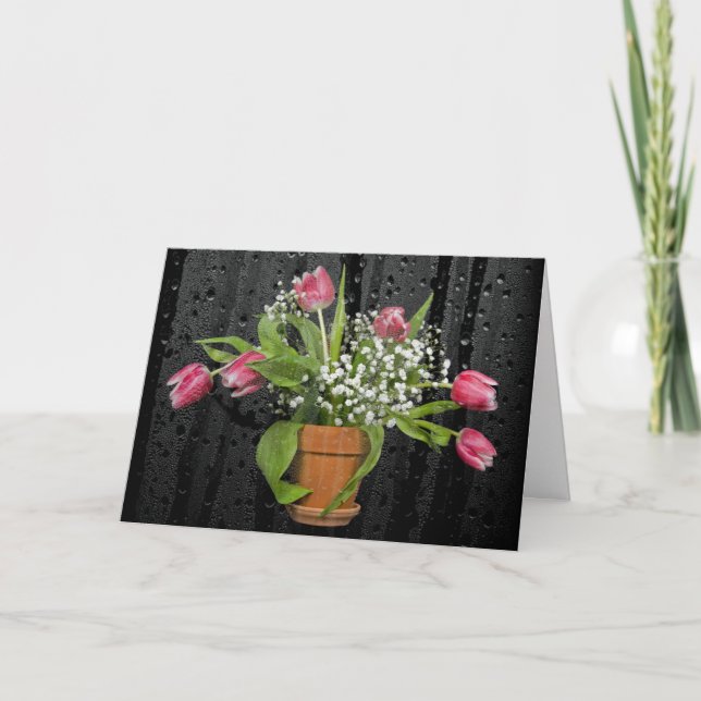 bouquet de tulipe avec gouttes de pluie carte de s (Devant)