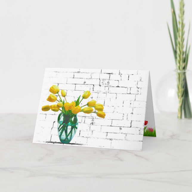 Bouquet de tulipe jaune sur la carte d'anniversair (Devant)