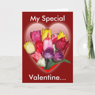 Bouquet de tulipes colorées et carte de voeux card