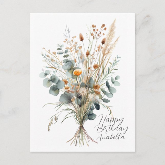 Bouquet der Blume Calligraphie Happy Birthday Postkarte (Vorderseite)