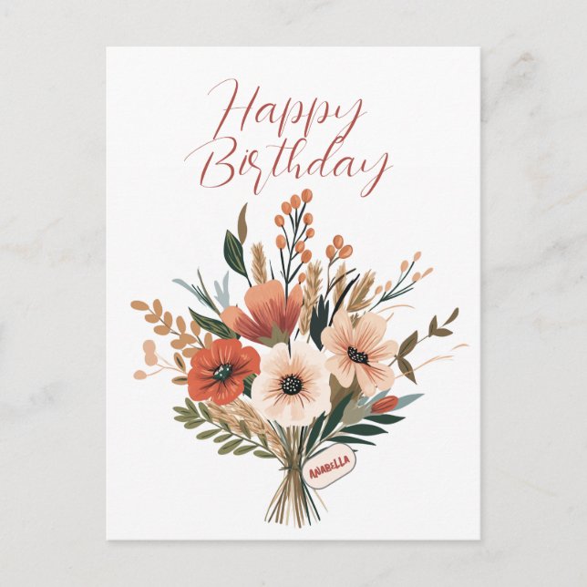 Bouquet der Blume Individuelle Name Happy Birthday Postkarte (Vorderseite)
