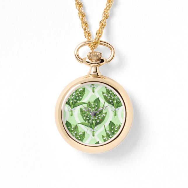 Bouquet der Lilie des Tales Blume auf grün Armbanduhr (Vorderseite)
