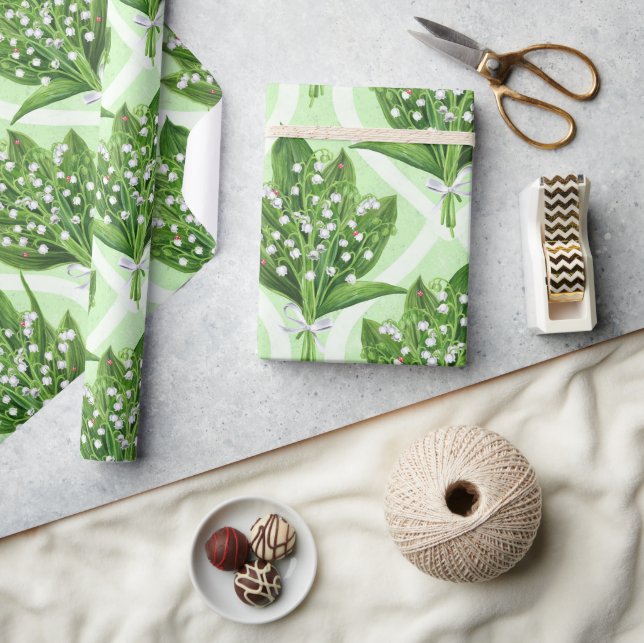 Bouquet der Lilie des Tales Blume auf grün Geschenkpapier (Basteln)