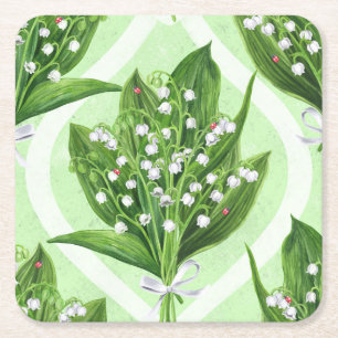 Bouquet der Lilie des Tales Blume auf grün Rechteckiger Pappuntersetzer