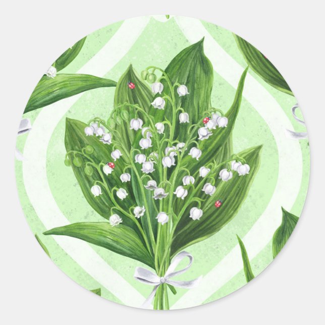 Bouquet der Lilie des Tales Blume auf grün Runder Aufkleber (Vorderseite)