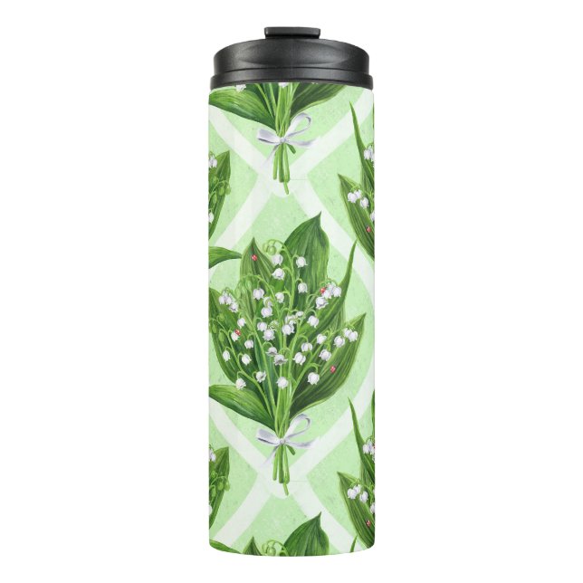 Bouquet der Lilie des Tales Blume auf grün Thermosbecher (Vorderseite)