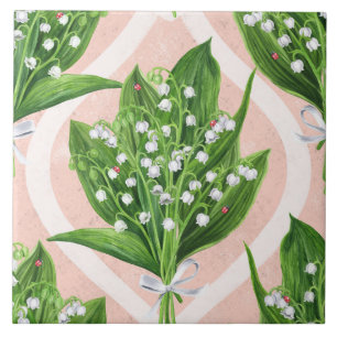 Bouquet der Lilie des Tals Blume auf rosa Fliese