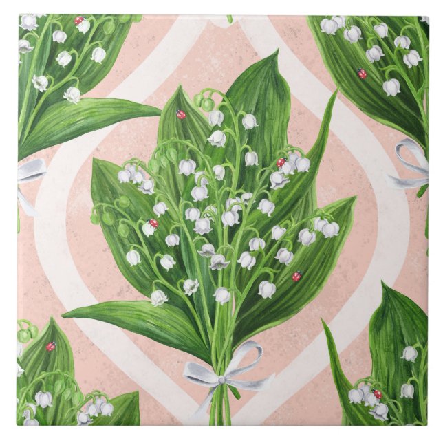 Bouquet der Lilie des Tals Blume auf rosa Fliese (Vorderseite)