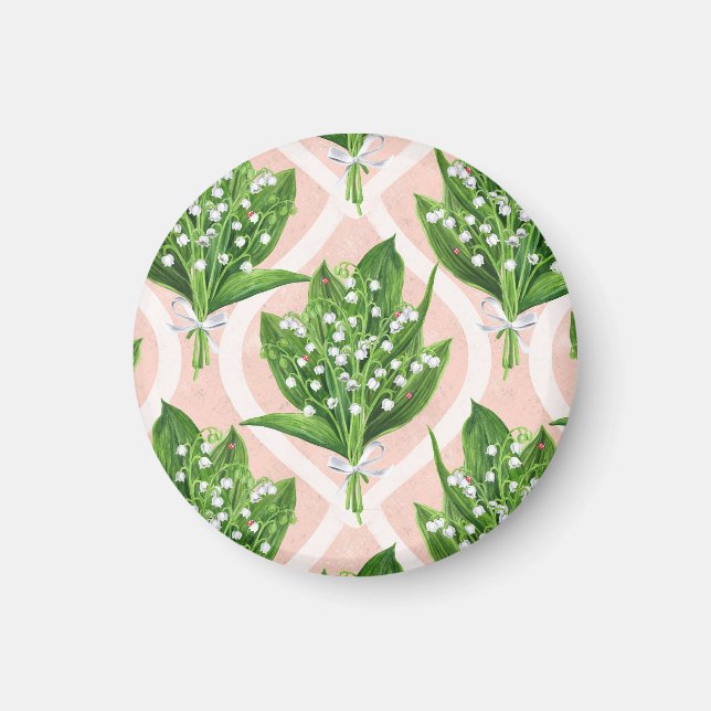 Bouquet der Lilie des Tals Blume auf rosa Magnet (Vorne)