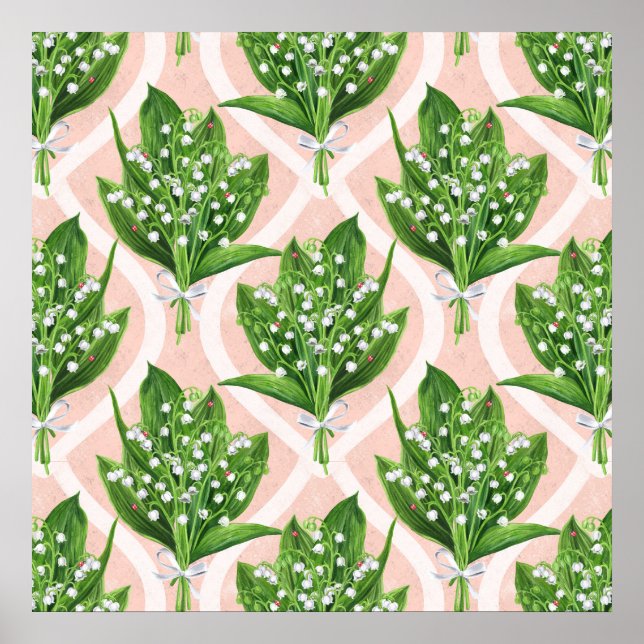 Bouquet der Lilie des Tals Blume auf rosa Poster (Vorne)