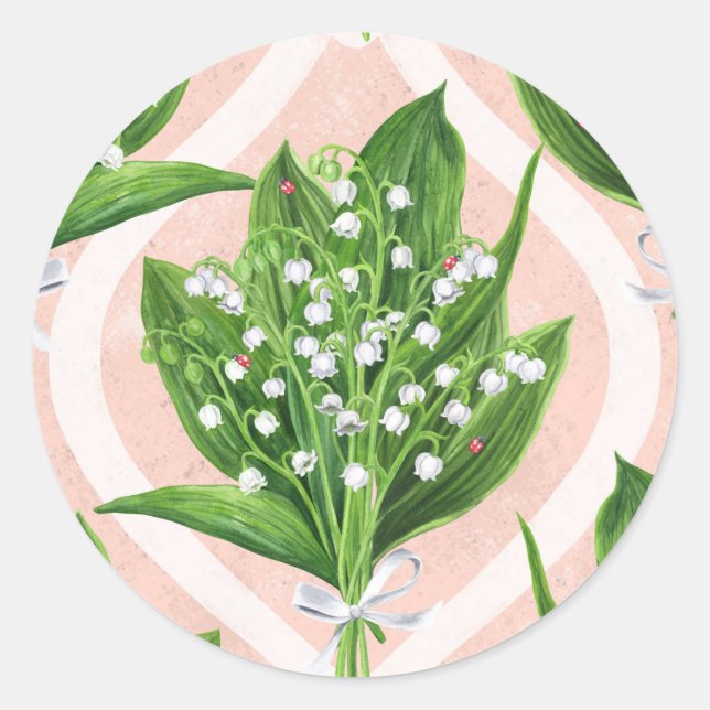 Bouquet der Lilie des Tals Blume auf rosa Runder Aufkleber (Vorderseite)