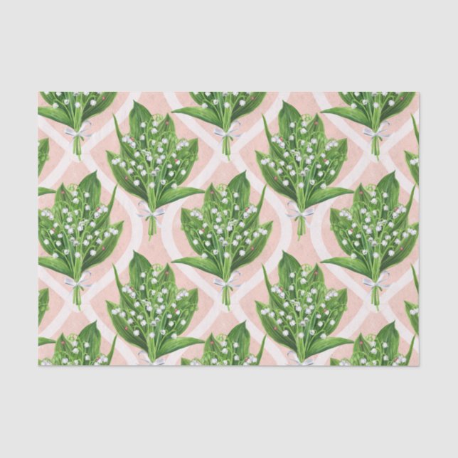 Bouquet der Lilie des Tals Blume auf rosa Seidenpapier (Vorderseite)
