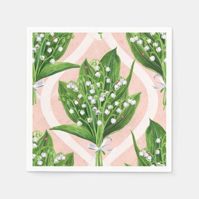 Bouquet der Lilie des Tals Blume auf rosa Serviette (Vorderseite)